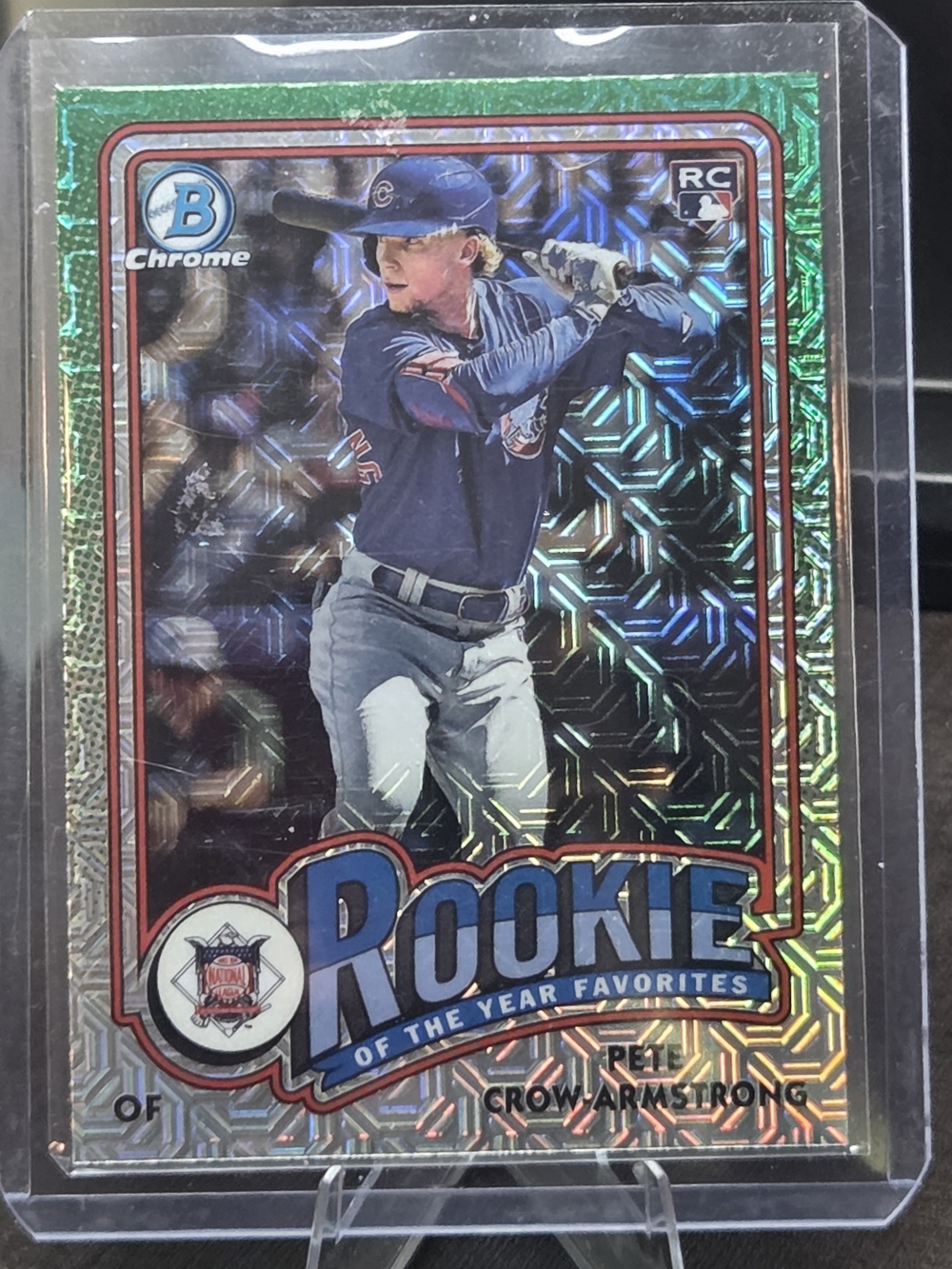 This card is a 2024 Bowman Chrome Pete Crow-Armstrong Rookie Card.